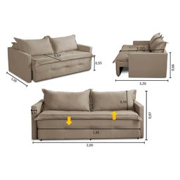 Sofá sem Caixa Retrátil e Reclinável 2,00m com Molas Bianca Suede Capuccino Madelina Decor - 3