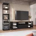 Ver imagem 1 de Kit Sala Rack com Gaveta e Estante em Aço Estilo Industrial Cor:preto com Mel