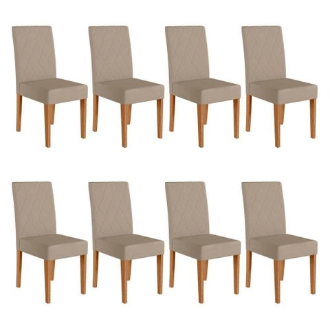 Kit 8 Cadeiras de Jantar Jade MDF Suede Bege Base Freijó Pallazio