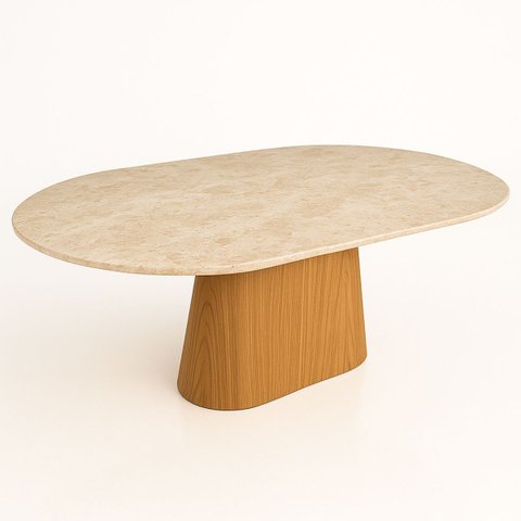 Mesa de Jantar Oblongo 137x90 Cm Freijó Tampo Mármore Travertino