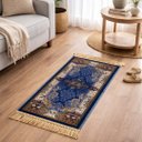 Ver imagem 1 de Tapete Persa Royal Azul 50x100cm Fio Acetinado - Decoração para Quarto e Sala