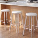 Ver imagem 5 de Kit 03 Assentos Redondo Banqueta Cadeira Estofados Poltronas H02 Corino Branco 30 cm - Lyam Decor As