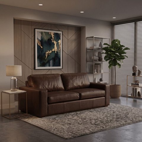 Sofá 3 Lugares Couro Cacau Intenso 205cm Legitimo Natural Premium Adel Dekorien