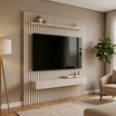 Ver imagem 1 de Painel para TV até 65 Polegadas Ripado 100% MDF 220CMX185CM Maragogi Marrom Cinamomo