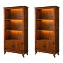 Ver imagem 1 de Kit 2 Organizador Multiuso Madeira Maciça c/ LED Livreiro 2 Portas Escritório Rubi Imperial Castanho
