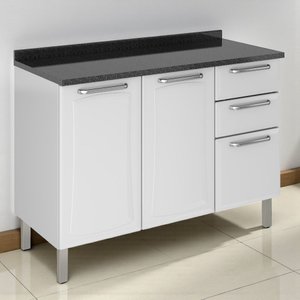 Balcão Cozinha em Aço 3 Portas 2 Gavetas 120cm com Tampo Dobradiças Slow Motion Tarsila Itatiaia 