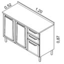Ver imagem 3 de Balcão Cozinha em Aço 3 Portas 2 Gavetas 120cm com Tampo Dobradiças Slow Motion Tarsila Itatiaia