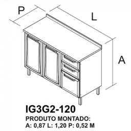 Balcão em Aço com Tampo 3 Portas 2 Gavetas Ig3g2-120 Tarsila Itatiaia - 4