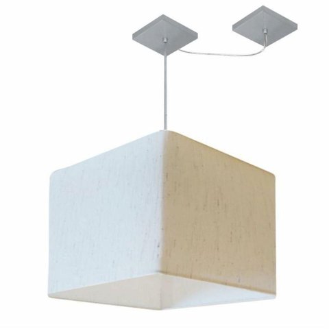 Lustre Pendente Quadrado com Desvio Md-4269 Cúpula em Tecido 30/40x40cm Linho Bege - Bivolt