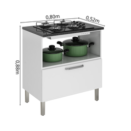 Balcão Cozinha em Aço 1 Porta 1 Gaveta 80cm para Cooktop 4 Bocas Tarsila Itatiaia - 3