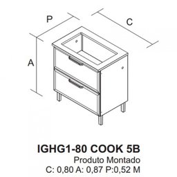 Balcão em Aço para Cooktop 5 Bocas 1 Porta 1 Gaveta Igh1g1-80 Tarsila Itatiaia - 4