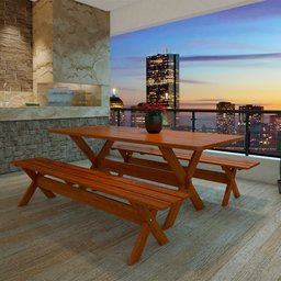 Conjunto Mesa 1,6m e 2 Bancos Sem Encosto Madeira Maciça Angelim - 5