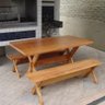Conjunto Mesa 1,6m e 2 Bancos Sem Encosto Madeira Maciça Angelim - 6