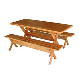 Conjunto Mesa 1,6m e 2 Bancos Sem Encosto Madeira Maciça Angelim - 2
