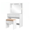 Ver imagem 6 de Penteadeira Maquiagem Lívia Espelho Iluminado Luzes 2 Gavetas + Banqueta Estofada Quarto - Branco