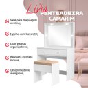 Ver imagem 3 de Penteadeira Maquiagem Lívia Espelho Iluminado Luzes 2 Gavetas + Banqueta Estofada Quarto - Branco