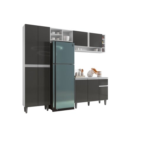 Cozinha Completa Modulada 230cm com Balcão e Armário Aéreo Vanessa - Ajl Móveis Cozinha Vanessa