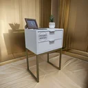 Ver imagem 1 de Kit 2 Mesas de Cabeceira Off White Industrial Eco 40cm com 2 Gavetas Base Dourada - Enviamos Montado