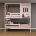 Ver imagem 3 de Beliche Casinha Grade Removível Madeira Branco-rosa