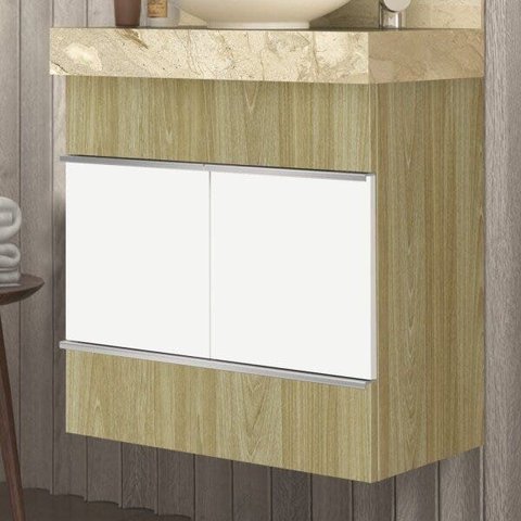 Gabinete para Banheiro Suspenso Slim 60cm Yescasa Bege/Wood/Branco