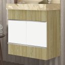 Ver imagem 1 de Gabinete para Banheiro Suspenso Slim 60cm Yescasa Bege/Wood/Branco