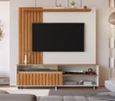 Ver imagem 1 de Estante Home Theater Ripado para TV até 65 Polegadas MDF 160x188cm Rodízios Havana