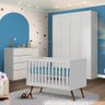 Berço Cômoda com Guarda Roupa Infantil 4 Portas Branco Henrique Shop Jm Baby - 1