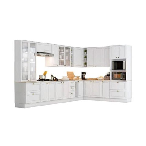 Cozinha Completa 19pçs Torre Quente Cristaleira 6 Aéreos 5 Balcões 5 Tampos Cz264 Branco - Henn