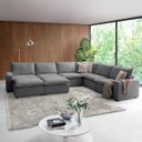 Ver imagem 1 de Sofá de Canto Modular Hug 9 Lugares 423x278cm com 2 Puffs em Linho CabeCasa MadeiraOriginals