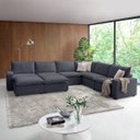 Ver imagem 1 de Sofá de Canto Modular Hug 8 Lugares 363x278cm com Puff em Linho CabeCasa MadeiraOriginals