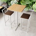Ver imagem 1 de Conjunto Mesa Alta Bar Bistrô Quadrada Pinus 2 Banquetas Confort Estofado Marrom White Don Castro