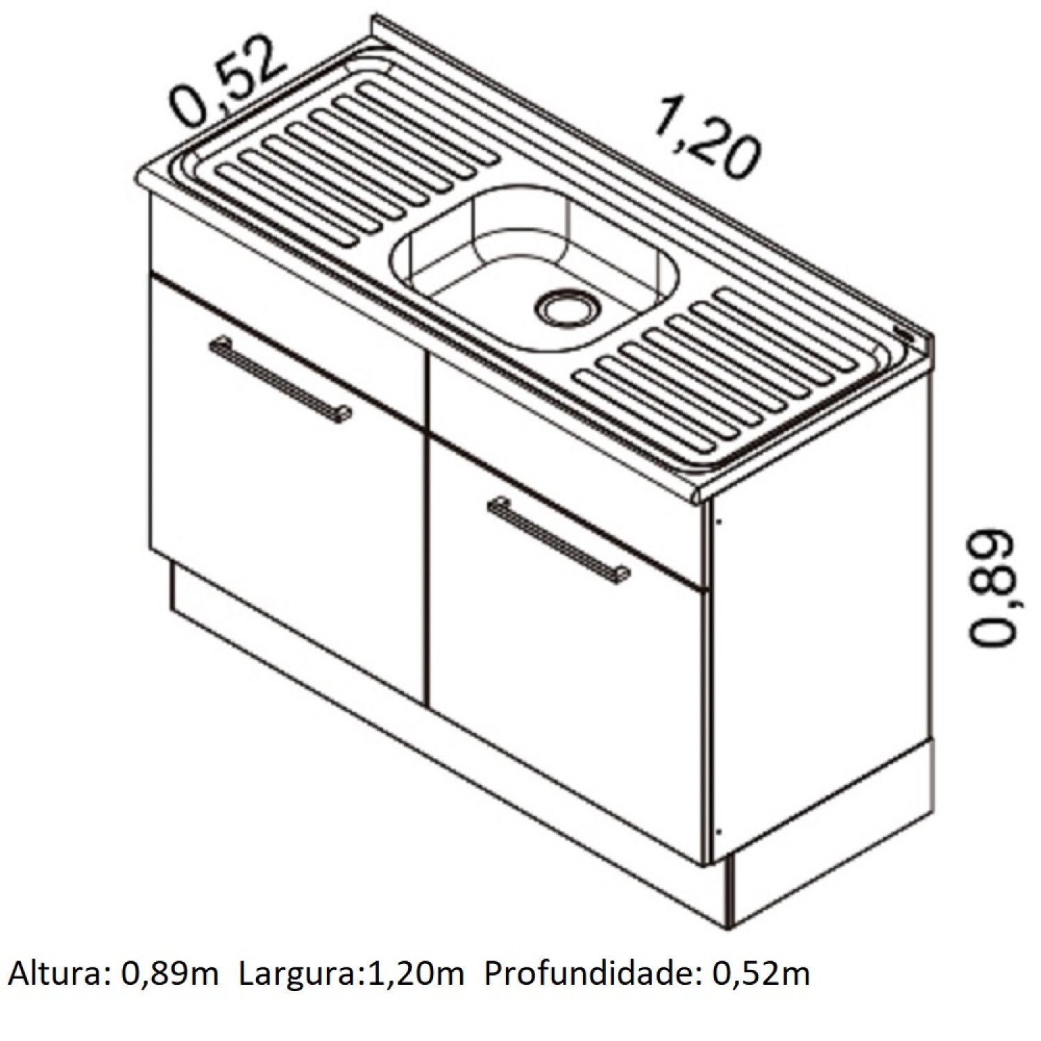 Balcão em Aço de Cozinha com Pia Inox 2 Portas e Rodapé Exclusive  - 5