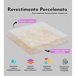 Painel Placa Para Parede E Piso Chão Autocolante Laminado Mármore Bege 25x25cm - 2