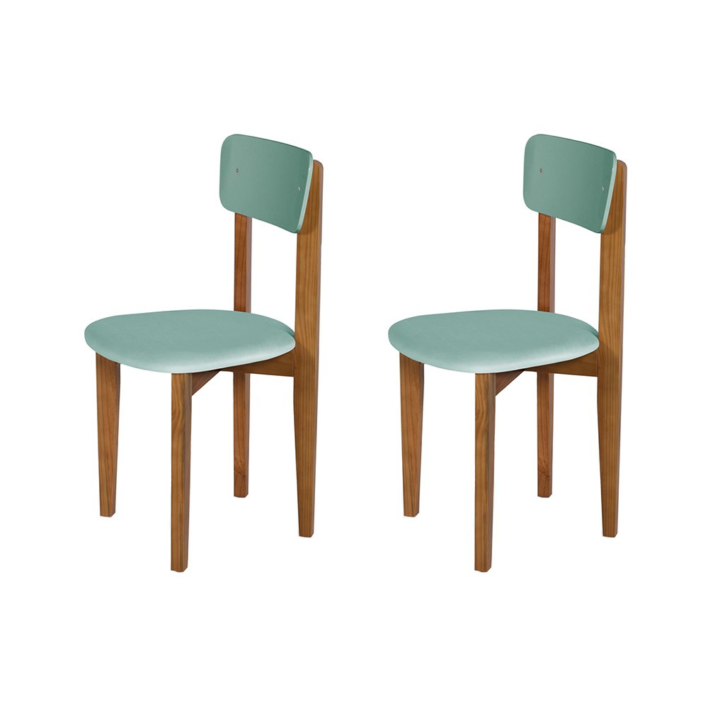 Kit 2 Cadeiras de Restaurante Elisa em Madeira Maciça Assento Suede Verde