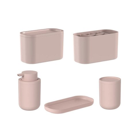 Kit de Acessórios de Bancada para Banheiro ou 5 Peças Linha Bold - Rosa Duna