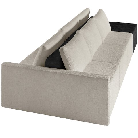 Sofá Ilha Modular para Sala 312cm com Puff Dublin K01 Bouclê Creme e Sintético Preto - Lyam Decor