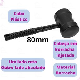 Martelo de Borracha Preta Marreta 80mm Cabo Plástico Reforçado Azulejos Porcelanato Pneu - 3
