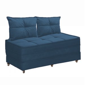 Pufe Cama Dobrável Casal 130cm com 02 Almofadas - Suede Azul