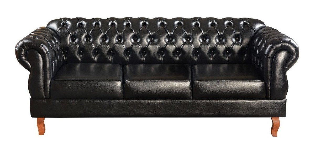 Sofá 3 Lugares Chesterfield Capitonê Duquesa - Couríssimo Preto