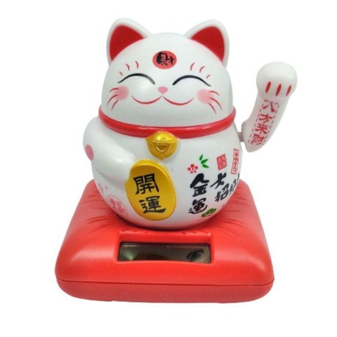 Maneki Neko Gato da Sorte Branco 9 cm Altura Energia Solar