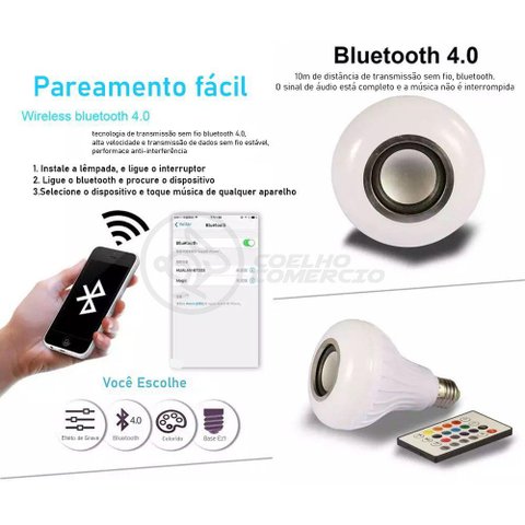 Lâmpada Led 12w E27 Rgb Colorida com Caixa de Som
