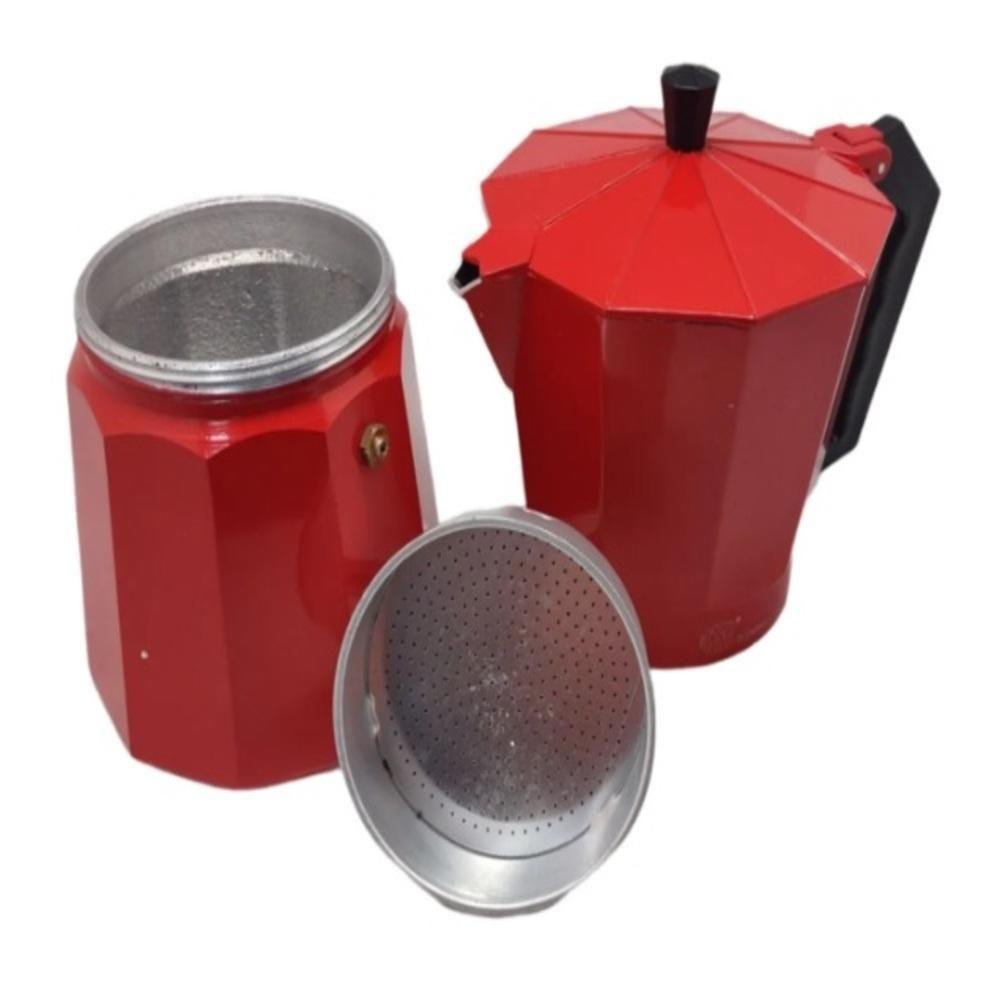 CAFETEIRA ITALIANA VERMELHA 12 XICARAS CAFE EXPRESSO MANUAL MOKA 600ML - 3