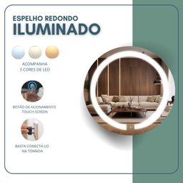 Espelho Redondo 60cm com 2 Leds Touch Reduna - 6
