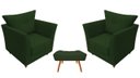 Ver imagem 1 de Kit 2 Poltronas Decorativa Isis + Puff Retangular Suede Verde Pés Madeira Mz Decor
