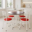 Ver imagem 2 de Mesa de Jantar Redonda 80cm Imbuia com 4 Cadeiras Estofada Branca
