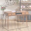 Ver imagem 3 de Mesa Escrivaninha Madeira 2 Gavetas 1 Nicho Kim Castanho Verniz Idimex