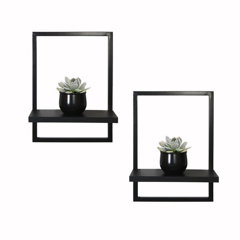 Kit 2 Prateleira Quadro Retangular Vertical 40x28 Base Preta com Base Preta