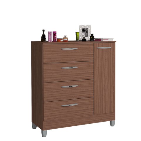 Cômoda Sapateira Encanto 4 Gavetas e Porta Cappucino com Pés para Quarto - Bela Móveis