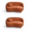 Ver imagem 2 de Kit 02 Sofás Orgânicos 2 Lugares C/2 Almofadas Curvo Sala Recepção Amsterdã Boucle Terracota - Monta