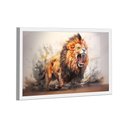 Ver imagem 1 de Quadro Decorativo Leão Majestoso Aquarela Moldura 118x78 Branca e Vidro